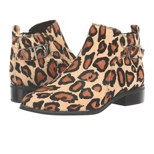 Blondo Tami Waterproof Moto Ankle Booties Real Fur Dyed Cow Hair Leopard 6.5